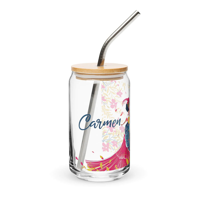 Carmen Exclusive Name Art Piece Can-Shaped Glass Home Office Work Mexican Spanish Pride Gift Cup One-Of-A-Kind Calligraphy Glass | C4 Mexicada 16 oz With Lid & Straw