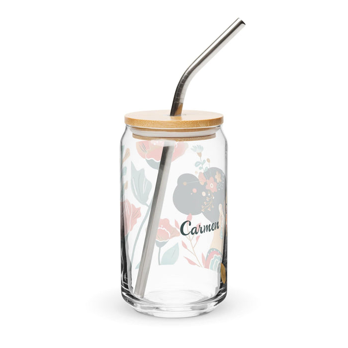 Carmen Exclusive Name Art Piece Can-Shaped Glass Home Office Work Mexican Spanish Pride Gift Cup One-Of-A-Kind Calligraphy Glass | C7 Mexicada