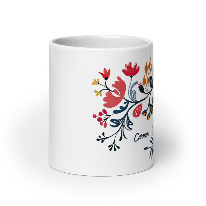 Carmen Exclusive Name Art Piece Home Office Work Coffee Mug Mexican Spanish Pride Gift Cup One-Of-A-Kind Calligraphy White Glossy Mug | C10 Mexicada