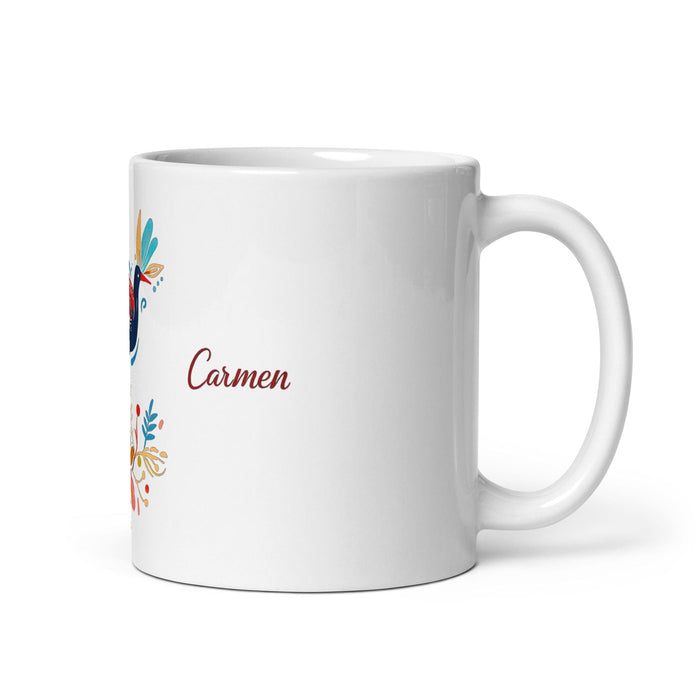 Carmen Exclusive Name Art Piece Home Office Work Coffee Mug Mexican Spanish Pride Gift Cup One-Of-A-Kind Calligraphy White Glossy Mug | C11 Mexicada 11 oz