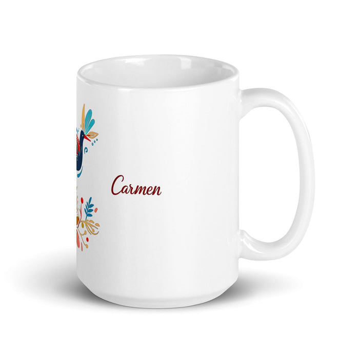 Carmen Exclusive Name Art Piece Home Office Work Coffee Mug Mexican Spanish Pride Gift Cup One-Of-A-Kind Calligraphy White Glossy Mug | C11 Mexicada 15 oz