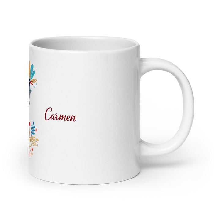 Carmen Exclusive Name Art Piece Home Office Work Coffee Mug Mexican Spanish Pride Gift Cup One-Of-A-Kind Calligraphy White Glossy Mug | C11 Mexicada 20 oz