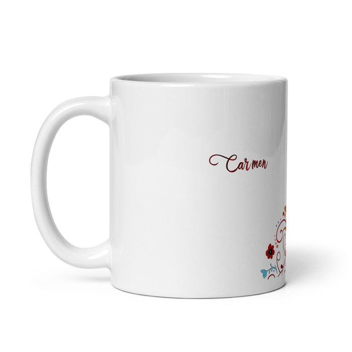 Carmen Exclusive Name Art Piece Home Office Work Coffee Mug Mexican Spanish Pride Gift Cup One-Of-A-Kind Calligraphy White Glossy Mug | C12 Mexicada