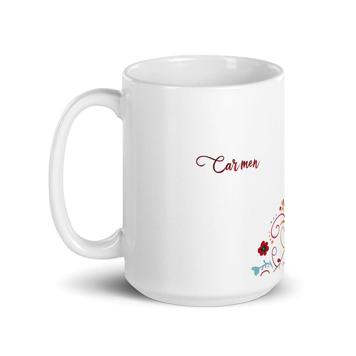 Carmen Exclusive Name Art Piece Home Office Work Coffee Mug Mexican Spanish Pride Gift Cup One-Of-A-Kind Calligraphy White Glossy Mug | C12 Mexicada