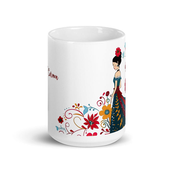 Carmen Exclusive Name Art Piece Home Office Work Coffee Mug Mexican Spanish Pride Gift Cup One-Of-A-Kind Calligraphy White Glossy Mug | C12 Mexicada