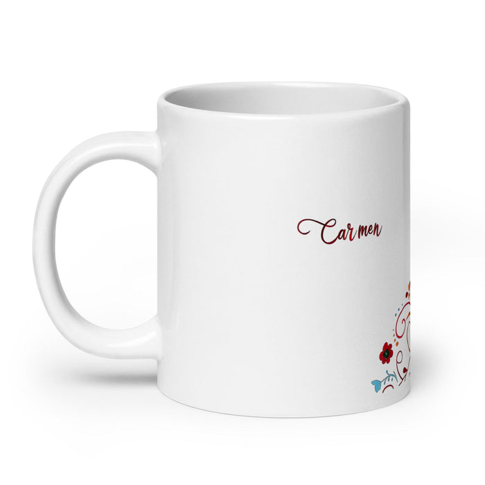 Carmen Exclusive Name Art Piece Home Office Work Coffee Mug Mexican Spanish Pride Gift Cup One-Of-A-Kind Calligraphy White Glossy Mug | C12 Mexicada