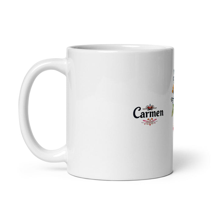 Carmen Exclusive Name Art Piece Home Office Work Coffee Mug Mexican Spanish Pride Gift Cup One-Of-A-Kind Calligraphy White Glossy Mug | C13 Mexicada