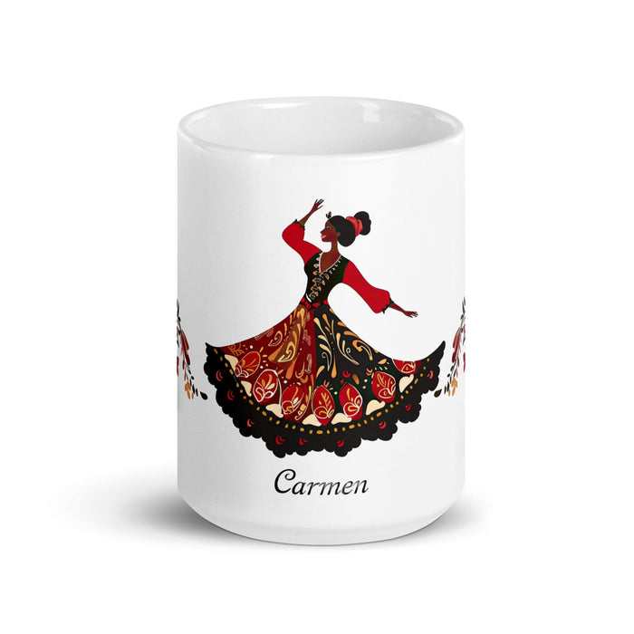 Carmen Exclusive Name Art Piece Home Office Work Coffee Mug Mexican Spanish Pride Gift Cup One-Of-A-Kind Calligraphy White Glossy Mug | C14 Mexicada