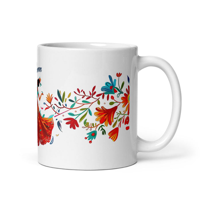 Carmen Exclusive Name Art Piece Home Office Work Coffee Mug Mexican Spanish Pride Gift Cup One-Of-A-Kind Calligraphy White Glossy Mug | C15 Mexicada 11 oz