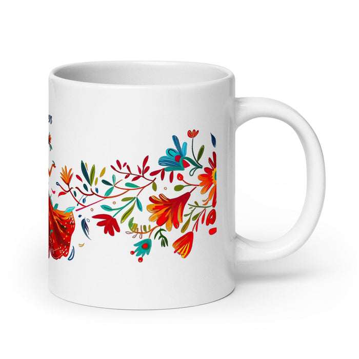 Carmen Exclusive Name Art Piece Home Office Work Coffee Mug Mexican Spanish Pride Gift Cup One-Of-A-Kind Calligraphy White Glossy Mug | C15 Mexicada 20 oz