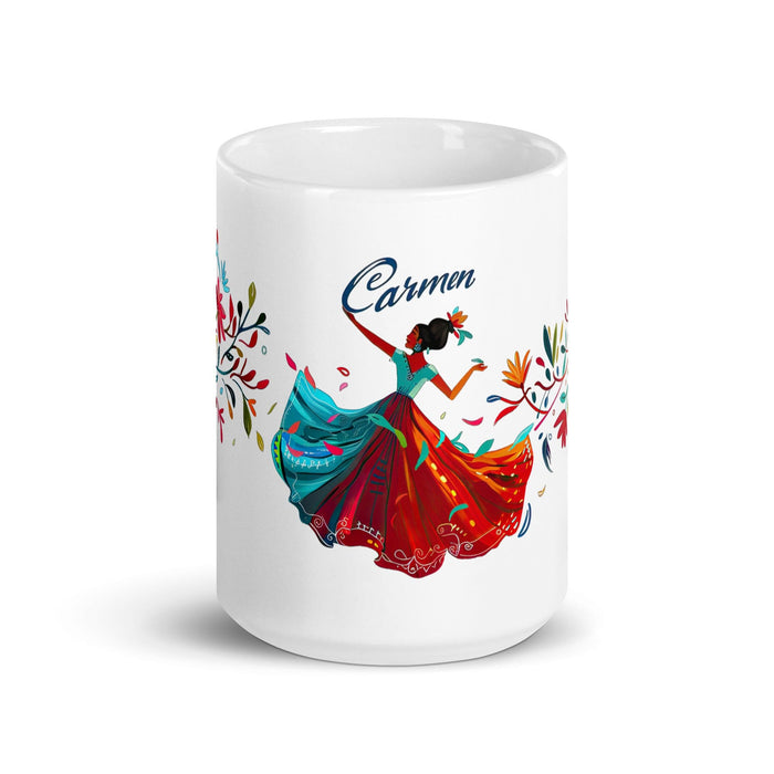 Carmen Exclusive Name Art Piece Home Office Work Coffee Mug Mexican Spanish Pride Gift Cup One-Of-A-Kind Calligraphy White Glossy Mug | C15 Mexicada