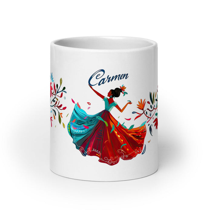 Carmen Exclusive Name Art Piece Home Office Work Coffee Mug Mexican Spanish Pride Gift Cup One-Of-A-Kind Calligraphy White Glossy Mug | C15 Mexicada