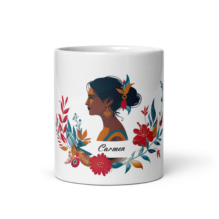 Carmen Exclusive Name Art Piece Home Office Work Coffee Mug Mexican Spanish Pride Gift Cup One-Of-A-Kind Calligraphy White Glossy Mug | C16 Mexicada