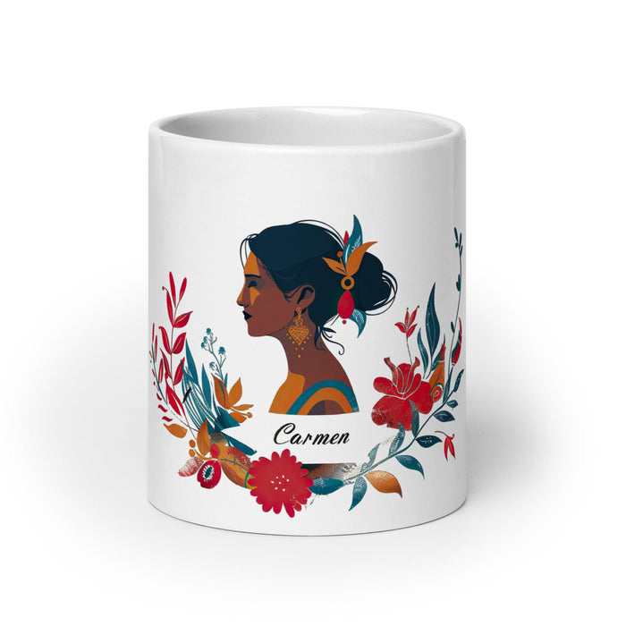 Carmen Exclusive Name Art Piece Home Office Work Coffee Mug Mexican Spanish Pride Gift Cup One-Of-A-Kind Calligraphy White Glossy Mug | C16 Mexicada