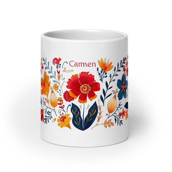 Carmen Exclusive Name Art Piece Home Office Work Coffee Mug Mexican Spanish Pride Gift Cup One-Of-A-Kind Calligraphy White Glossy Mug | C17 Mexicada