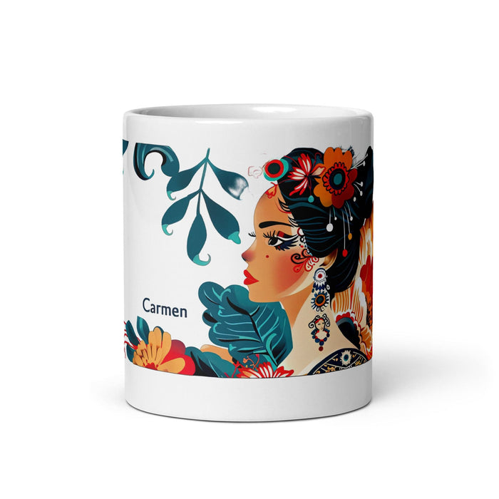 Carmen Exclusive Name Art Piece Home Office Work Coffee Mug Mexican Spanish Pride Gift Cup One-Of-A-Kind Calligraphy White Glossy Mug | C19 Mexicada