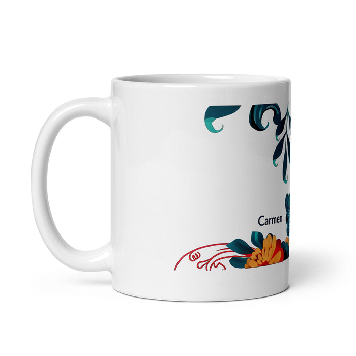 Carmen Exclusive Name Art Piece Home Office Work Coffee Mug Mexican Spanish Pride Gift Cup One-Of-A-Kind Calligraphy White Glossy Mug | C19 Mexicada