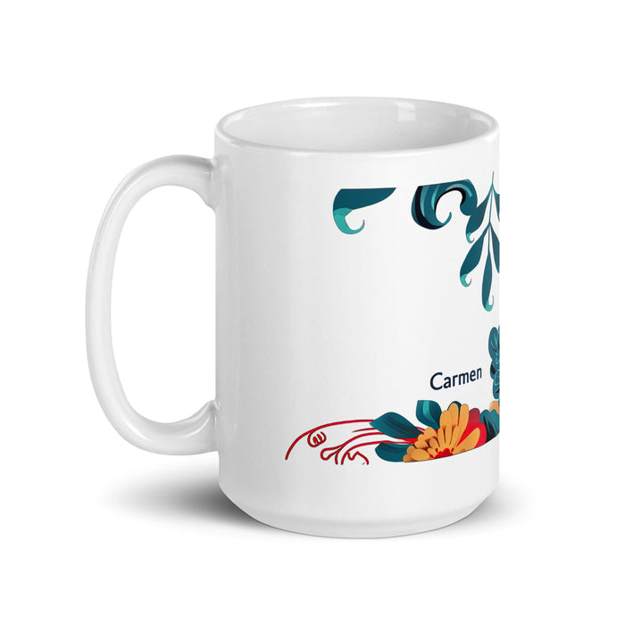 Carmen Exclusive Name Art Piece Home Office Work Coffee Mug Mexican Spanish Pride Gift Cup One-Of-A-Kind Calligraphy White Glossy Mug | C19 Mexicada