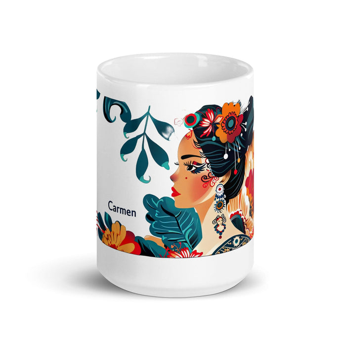 Carmen Exclusive Name Art Piece Home Office Work Coffee Mug Mexican Spanish Pride Gift Cup One-Of-A-Kind Calligraphy White Glossy Mug | C19 Mexicada