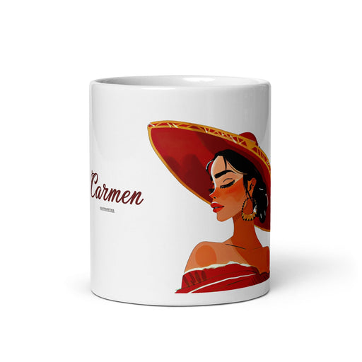 Carmen Exclusive Name Art Piece Home Office Work Coffee Mug Mexican Spanish Pride Gift Cup One-Of-A-Kind Calligraphy White Glossy Mug | C20 Mexicada