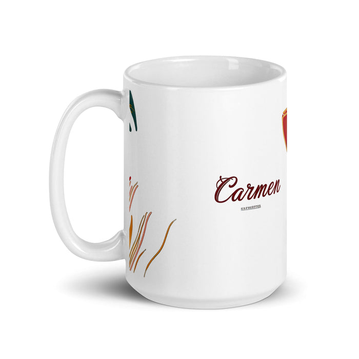 Carmen Exclusive Name Art Piece Home Office Work Coffee Mug Mexican Spanish Pride Gift Cup One-Of-A-Kind Calligraphy White Glossy Mug | C20 Mexicada