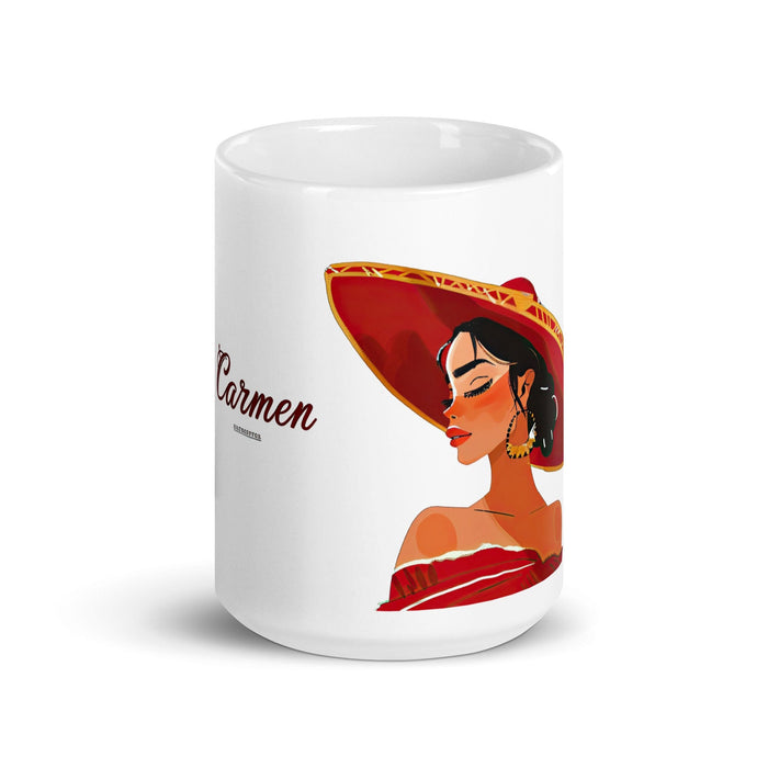 Carmen Exclusive Name Art Piece Home Office Work Coffee Mug Mexican Spanish Pride Gift Cup One-Of-A-Kind Calligraphy White Glossy Mug | C20 Mexicada