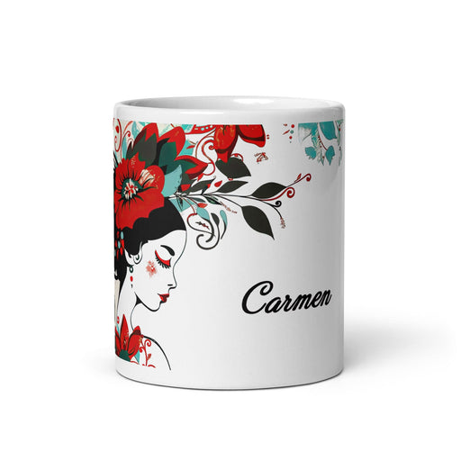 Carmen Exclusive Name Art Piece Home Office Work Coffee Mug Mexican Spanish Pride Gift Cup One-Of-A-Kind Calligraphy White Glossy Mug | C3 Mexicada