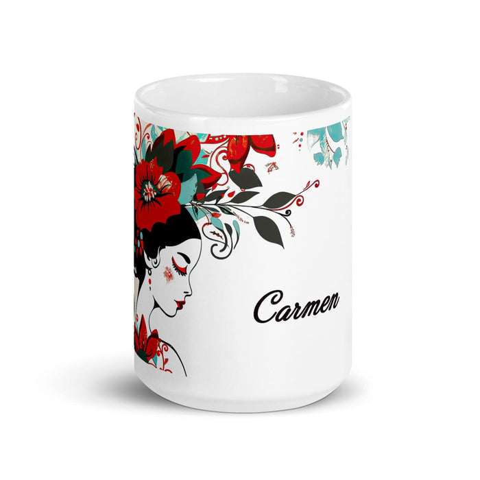 Carmen Exclusive Name Art Piece Home Office Work Coffee Mug Mexican Spanish Pride Gift Cup One-Of-A-Kind Calligraphy White Glossy Mug | C3 Mexicada