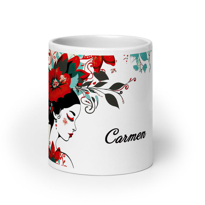 Carmen Exclusive Name Art Piece Home Office Work Coffee Mug Mexican Spanish Pride Gift Cup One-Of-A-Kind Calligraphy White Glossy Mug | C3 Mexicada