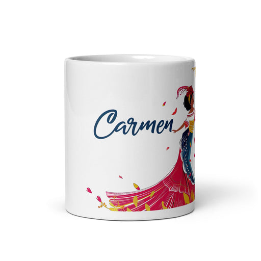 Carmen Exclusive Name Art Piece Home Office Work Coffee Mug Mexican Spanish Pride Gift Cup One-Of-A-Kind Calligraphy White Glossy Mug | C4 Mexicada