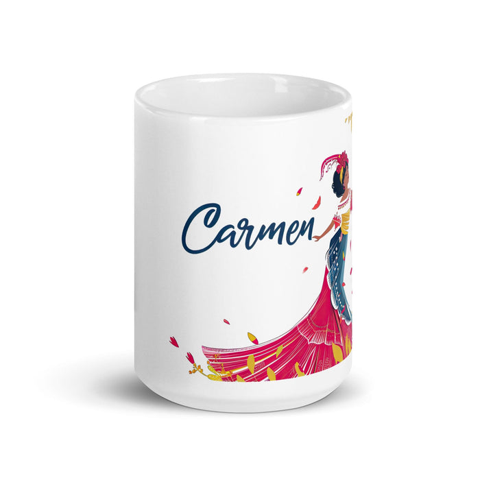 Carmen Exclusive Name Art Piece Home Office Work Coffee Mug Mexican Spanish Pride Gift Cup One-Of-A-Kind Calligraphy White Glossy Mug | C4 Mexicada