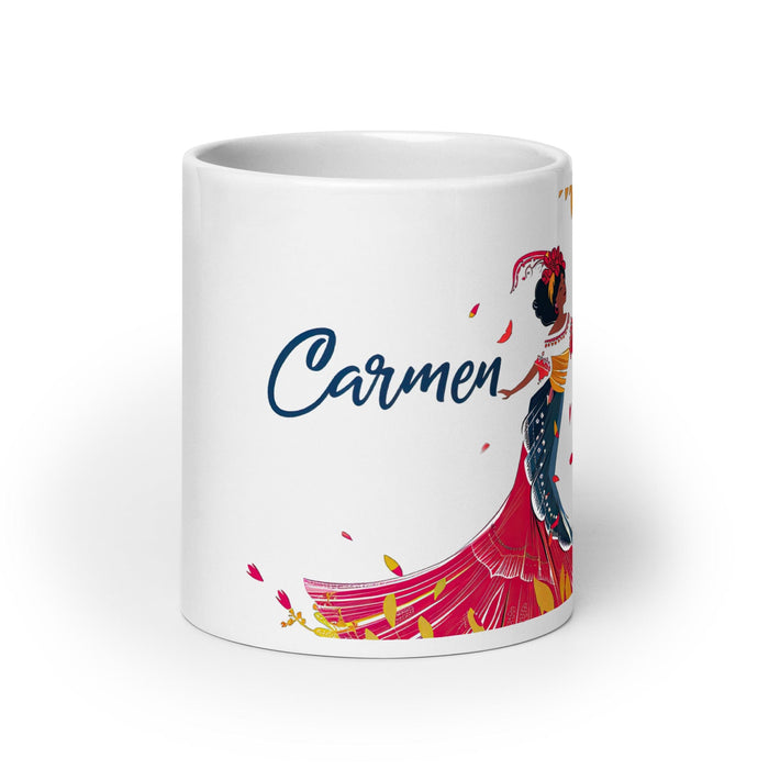 Carmen Exclusive Name Art Piece Home Office Work Coffee Mug Mexican Spanish Pride Gift Cup One-Of-A-Kind Calligraphy White Glossy Mug | C4 Mexicada