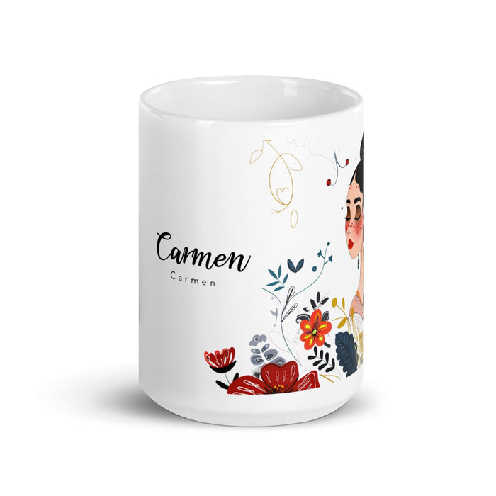 Carmen Exclusive Name Art Piece Home Office Work Coffee Mug Mexican Spanish Pride Gift Cup One-Of-A-Kind Calligraphy White Glossy Mug | C5 Mexicada