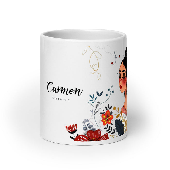 Carmen Exclusive Name Art Piece Home Office Work Coffee Mug Mexican Spanish Pride Gift Cup One-Of-A-Kind Calligraphy White Glossy Mug | C5 Mexicada