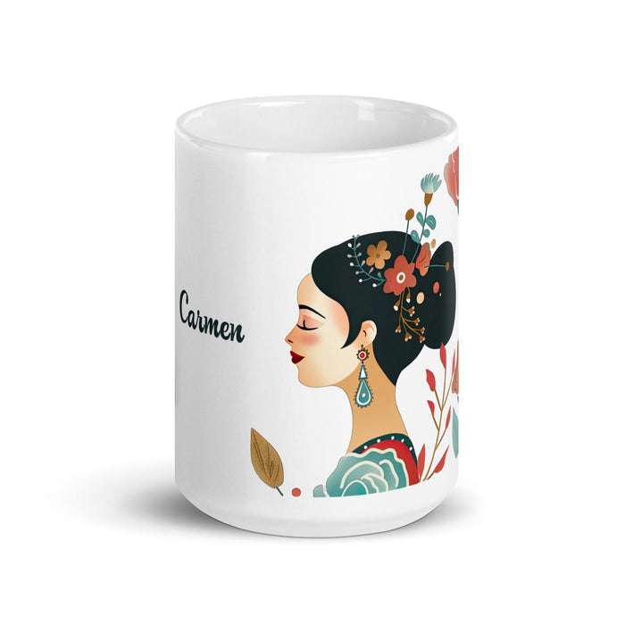 Carmen Exclusive Name Art Piece Home Office Work Coffee Mug Mexican Spanish Pride Gift Cup One-Of-A-Kind Calligraphy White Glossy Mug | C7 Mexicada