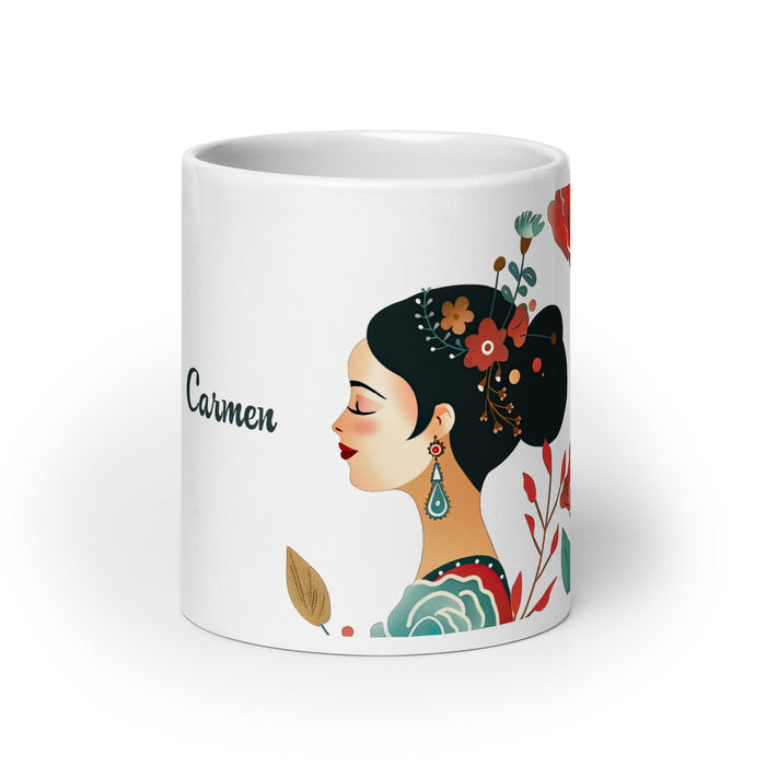 Carmen Exclusive Name Art Piece Home Office Work Coffee Mug Mexican Spanish Pride Gift Cup One-Of-A-Kind Calligraphy White Glossy Mug | C7 Mexicada