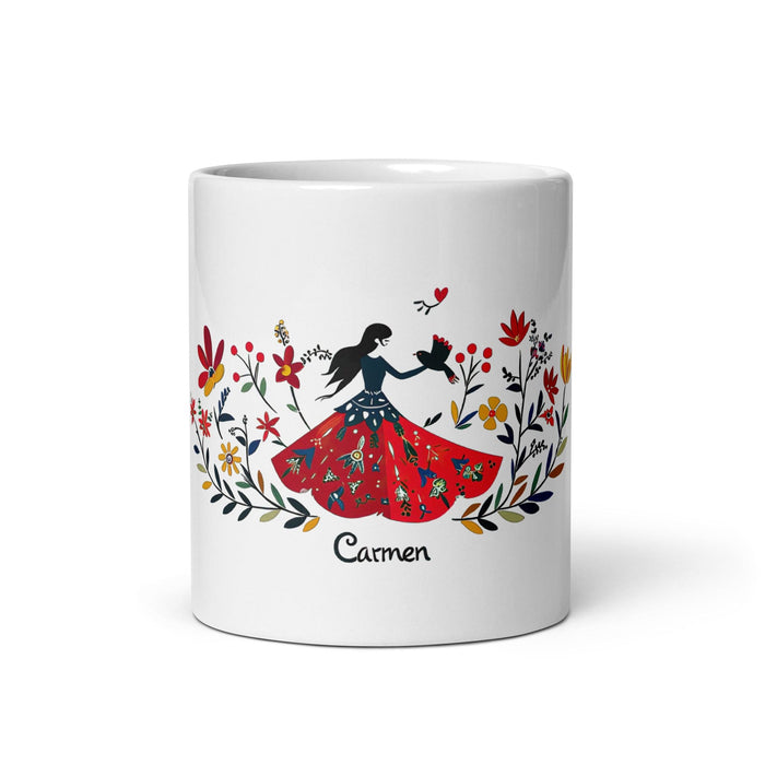 Carmen Exclusive Name Art Piece Home Office Work Coffee Mug Mexican Spanish Pride Gift Cup One-Of-A-Kind Calligraphy White Glossy Mug | C9 Mexicada