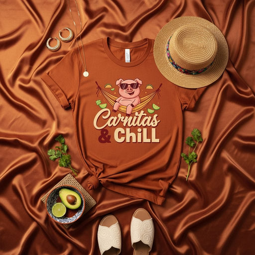 Carnitas & Chill T-Shirt Funny Pig in Hammock Sunglasses Mexican Food Lover Tee Unisex Graphic Shirt for Taco Party Cinco de Mayo Gift Idea Mexicada