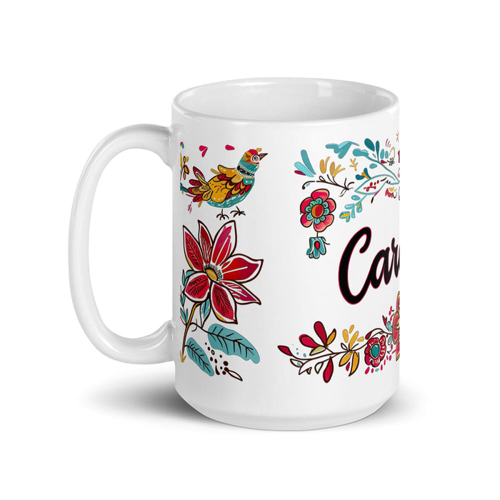 Carolina Exclusive Name Art Piece Home Office Work Coffee Mug Mexican Spanish PrideGift Cup One-Of-A-Kind Calligraphy White Glossy Mug | C2 Mexicada