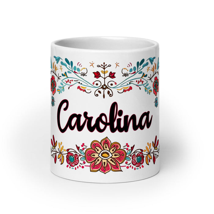 Carolina Exclusive Name Art Piece Home Office Work Coffee Mug Mexican Spanish PrideGift Cup One-Of-A-Kind Calligraphy White Glossy Mug | C2 Mexicada