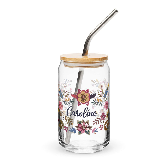 Caroline Exclusive Name Art Piece Can-Shaped Glass Home Office Work Mexican Spanish Pride Gift Cup One-Of-A-Kind Calligraphy Glass | C10 Mexicada 16 oz With Lid & Straw