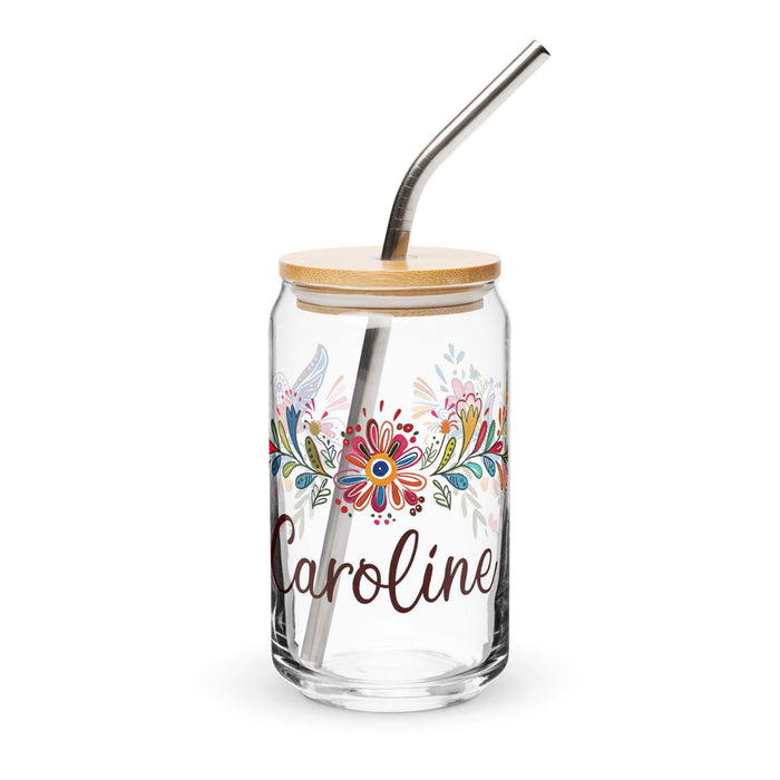 Caroline Exclusive Name Art Piece Can-Shaped Glass Home Office Work Mexican Spanish Pride Gift Cup One-Of-A-Kind Calligraphy Glass | C12 Mexicada 16 oz With Lid & Straw