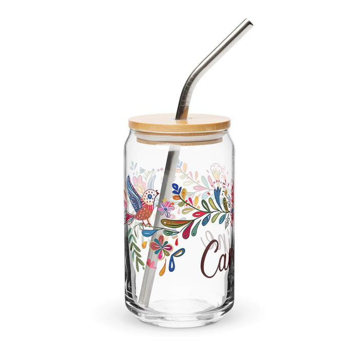 Caroline Exclusive Name Art Piece Can-Shaped Glass Home Office Work Mexican Spanish Pride Gift Cup One-Of-A-Kind Calligraphy Glass | C12 Mexicada