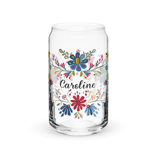 Caroline Exclusive Name Art Piece Can-Shaped Glass Home Office Work Mexican Spanish Pride Gift Cup One-Of-A-Kind Calligraphy Glass | C13 Mexicada 16 oz