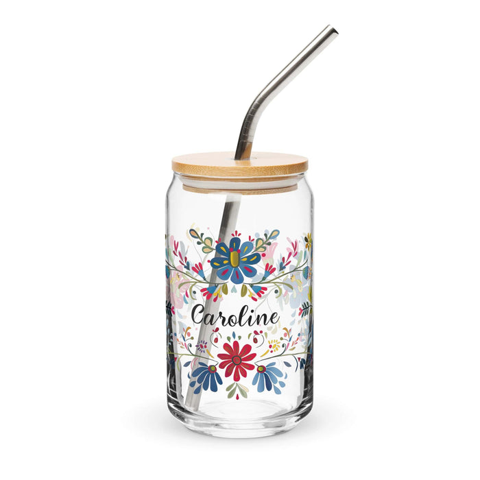 Caroline Exclusive Name Art Piece Can-Shaped Glass Home Office Work Mexican Spanish Pride Gift Cup One-Of-A-Kind Calligraphy Glass | C13 Mexicada 16 oz With Lid & Straw