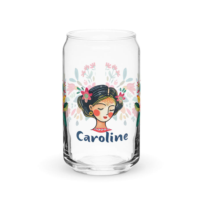 Caroline Exclusive Name Art Piece Can-Shaped Glass Home Office Work Mexican Spanish Pride Gift Cup One-Of-A-Kind Calligraphy Glass | C14 Mexicada 16 oz