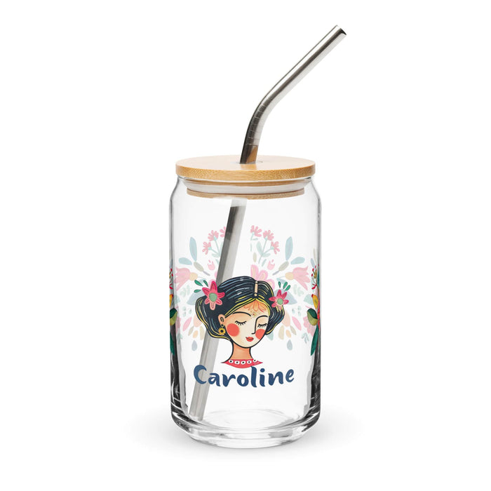 Caroline Exclusive Name Art Piece Can-Shaped Glass Home Office Work Mexican Spanish Pride Gift Cup One-Of-A-Kind Calligraphy Glass | C14 Mexicada 16 oz With Lid & Straw