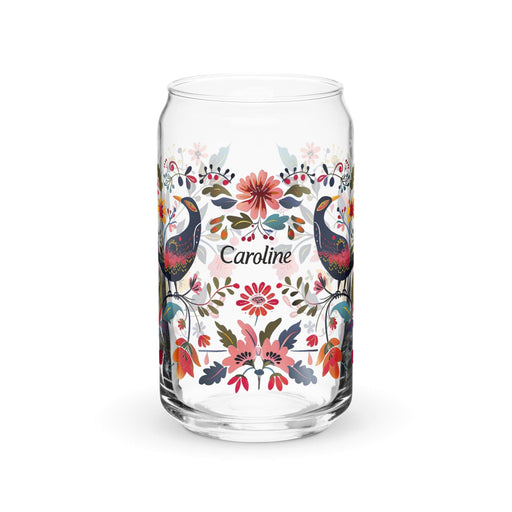 Caroline Exclusive Name Art Piece Can-Shaped Glass Home Office Work Mexican Spanish Pride Gift Cup One-Of-A-Kind Calligraphy Glass | C15 Mexicada 16 oz