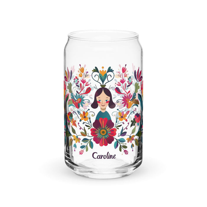 Caroline Exclusive Name Art Piece Can-Shaped Glass Home Office Work Mexican Spanish Pride Gift Cup One-Of-A-Kind Calligraphy Glass | C18 Mexicada 16 oz (No Lid No Straw)