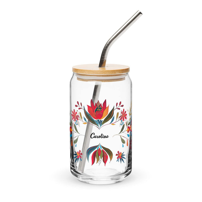 Caroline Exclusive Name Art Piece Can-Shaped Glass Home Office Work Mexican Spanish Pride Gift Cup One-Of-A-Kind Calligraphy Glass | C21 Mexicada 16 oz With Lid & Straw